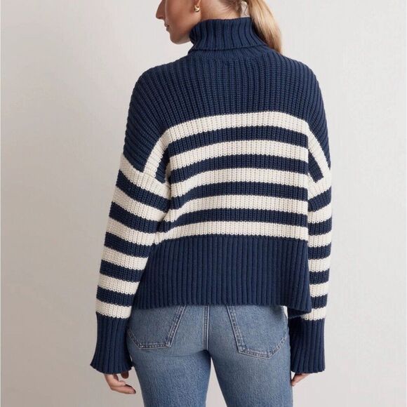 Madewell Navy and White Striped Turtleneck Sweater - Picture 2 of 16